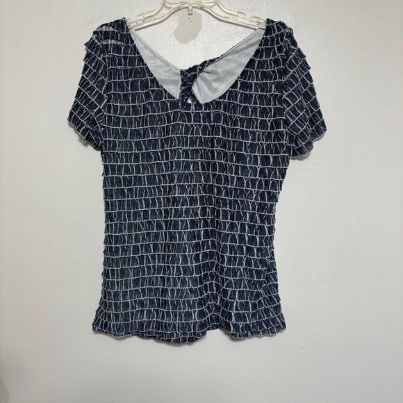 Dusak Designs Blue and White Layered Ruffle Blouse Size XL - Picture 3 of 9